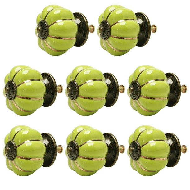 Ceramic Pumpkin Shape Knob Cabinet Drawer Handle Pull Green 8pcs